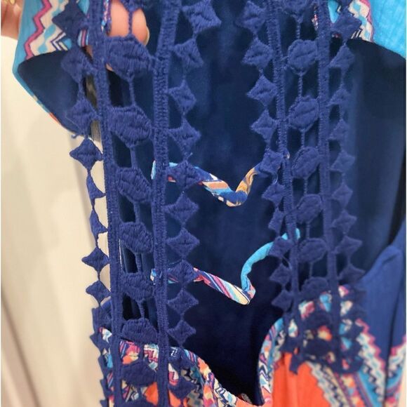 NEW Blue and Neon Sleeveless Floral Maxi Dress with Crochet Back.Size S - Picture 12 of 17